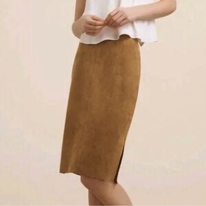 Wilfred Free Lis Pencil Skirt Faux Suede Vegan Brown Size 4 Side Slits Western